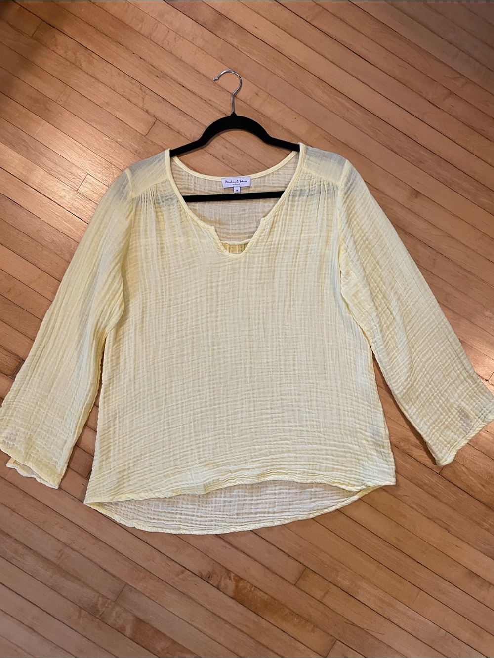 MICHAEL STARS Cotton Gauze Popover Top Shirt Butter Yellow Vacation Resort